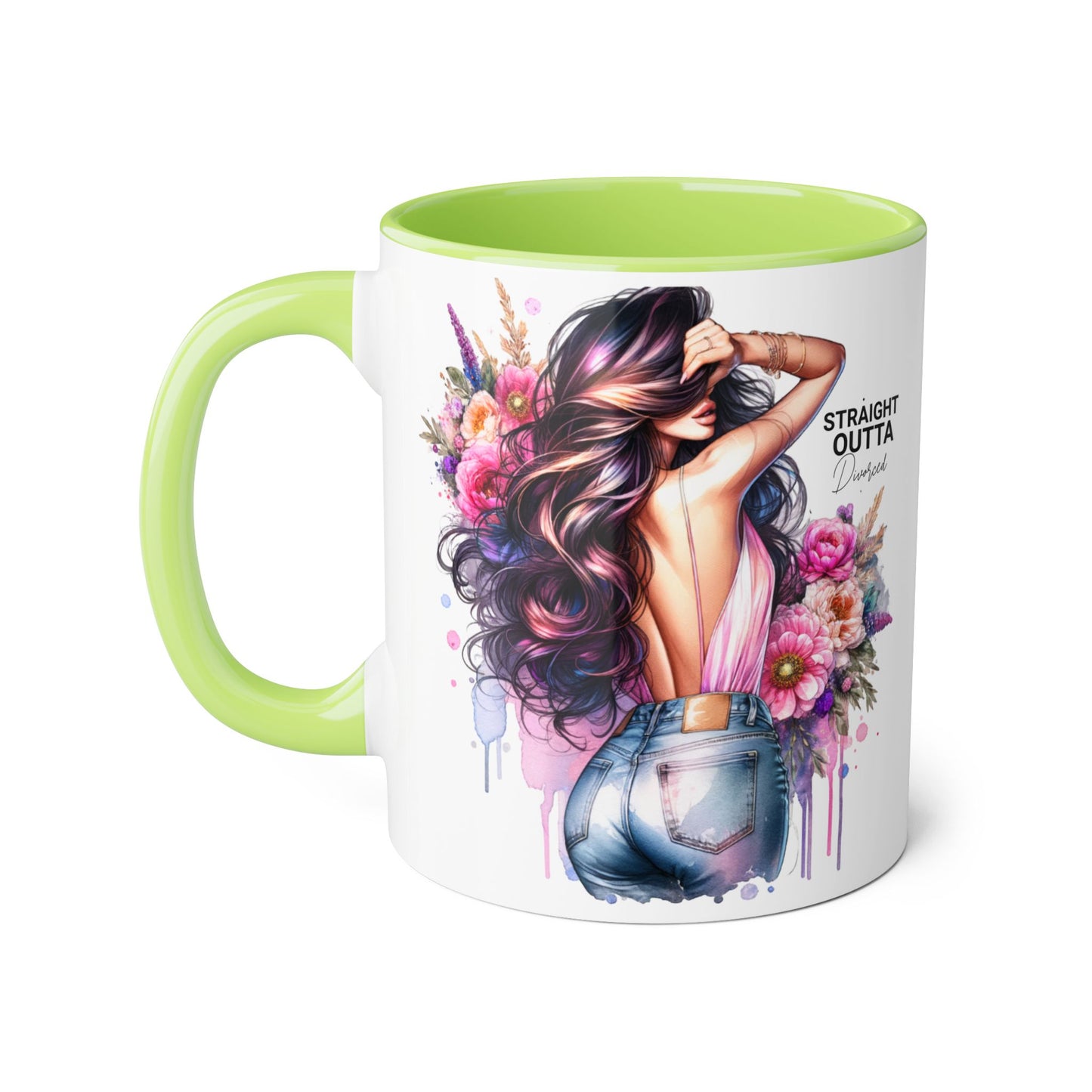 Straight Outta Divorced Humoristic Floral Art Accent Mug - Perfect for Coffee Lovers, Gift for Her, Home Decor, Inspirational, Mother's Day