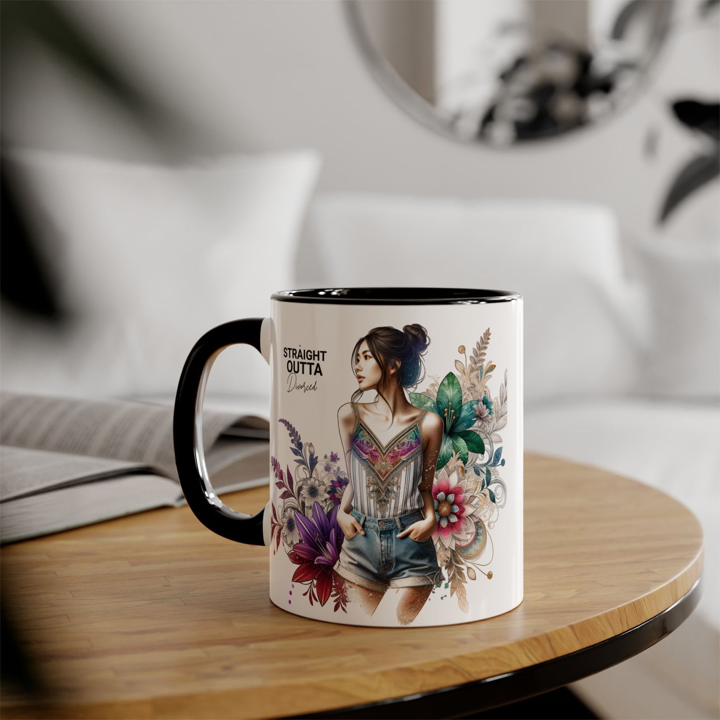 Straight Outta Divorced Humoristic Vibrant Accent Mugs, 11oz - Perfect for Gifts, Home Decor, Coffee Lovers, Birthdays, and Celebrations