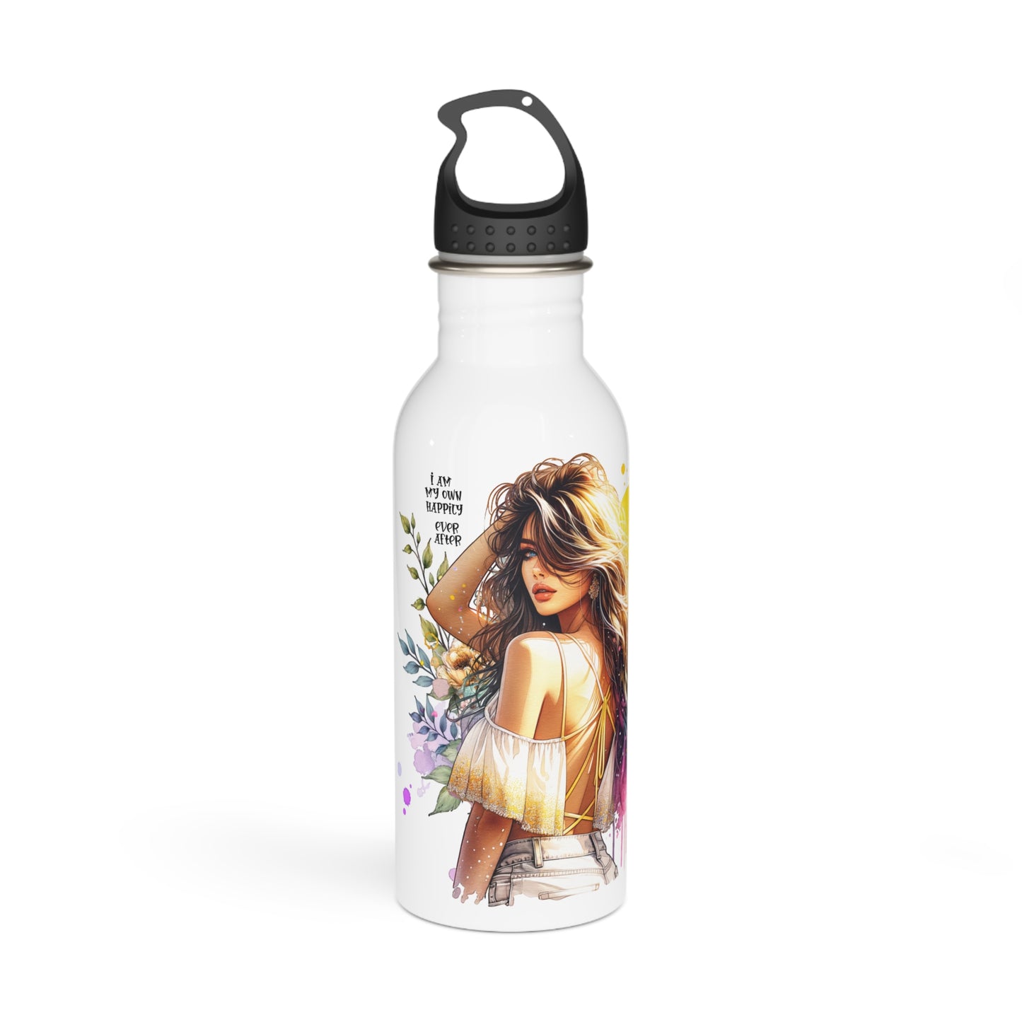 I Am My Own Happily Ever After Stylish Stainless Steel Water Bottle, Eco-Friendly Gift, Floral Design, Inspirational Quote, Outdoor Adventure and Fitness Gear
