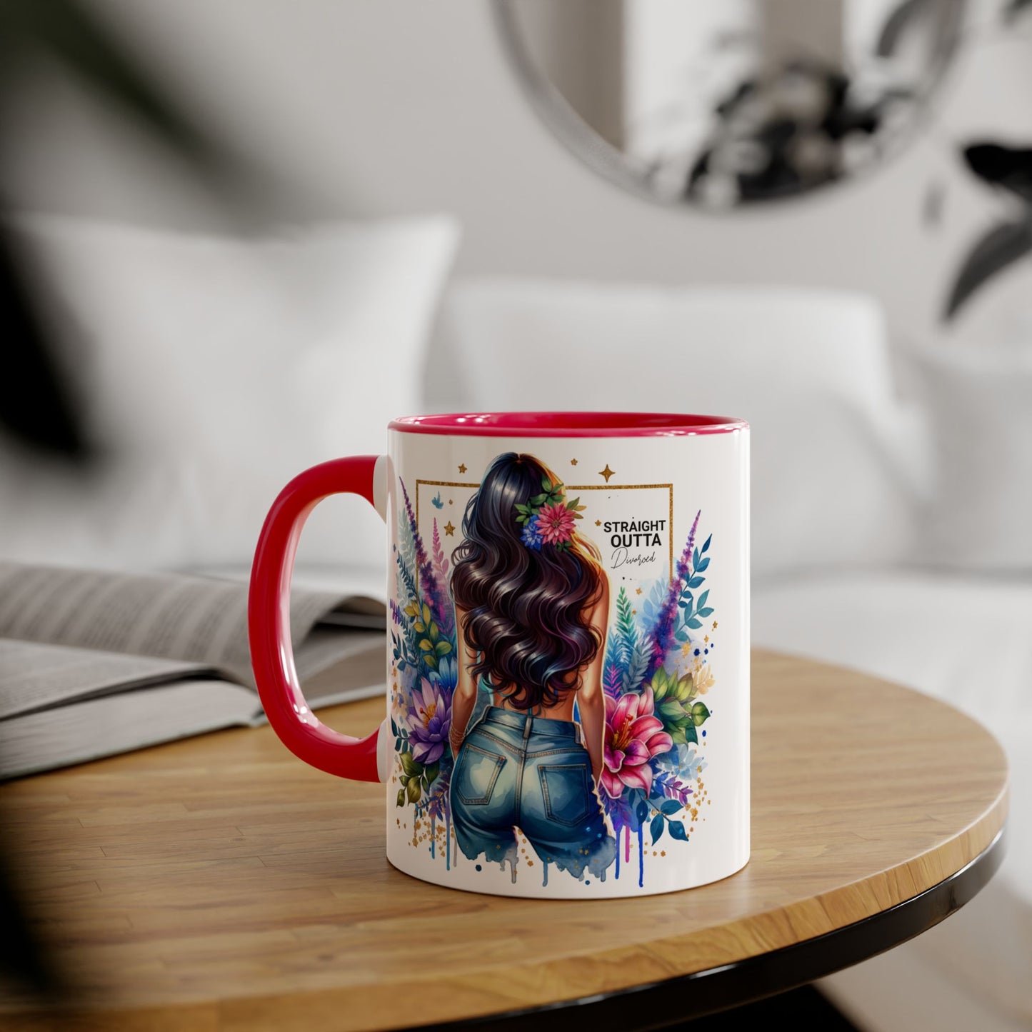 Straight Outta Divorced Humoristic Vibrant Floral Mug for Coffee Lovers, Straight Outta, Gift for Her, Inspirational Drinkware, Perfect for Birthdays, Celebrations