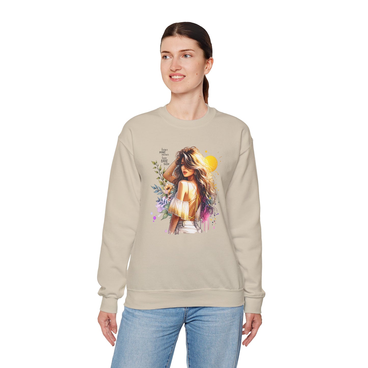 I Don`t Make Mistakes, I Just Date Them Chic Floral Art Crewneck Sweatshirt, Cozy Gift for Her, Casual Wear, Fashionable Sweatshirt, Relaxed Style