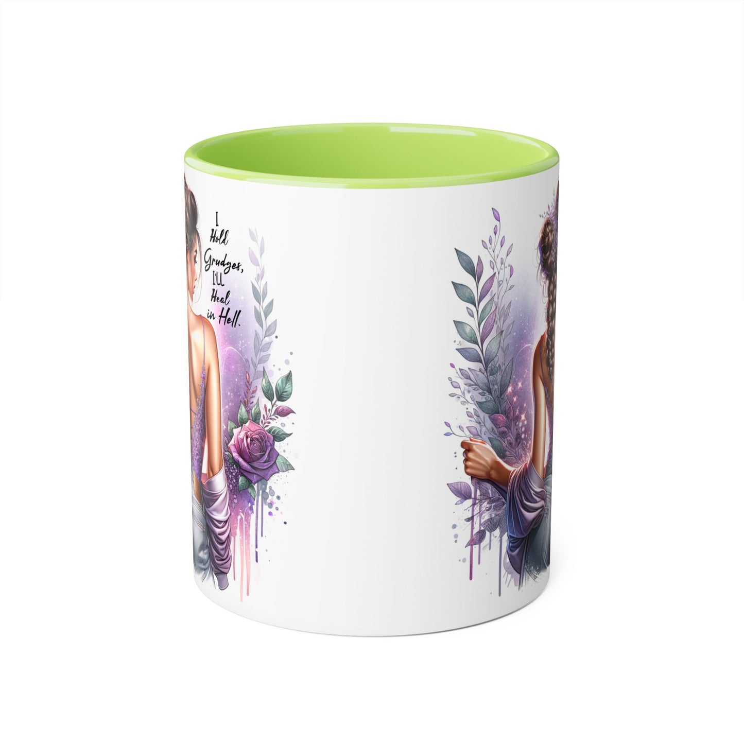 I Hold Grudges, I'll Heal in Hell Stylish Accent Mugs for Inspirational Sips, Gift for Her, Home Décor, Coffee Lover, Floral Artwork, Motivational Coffee Cup