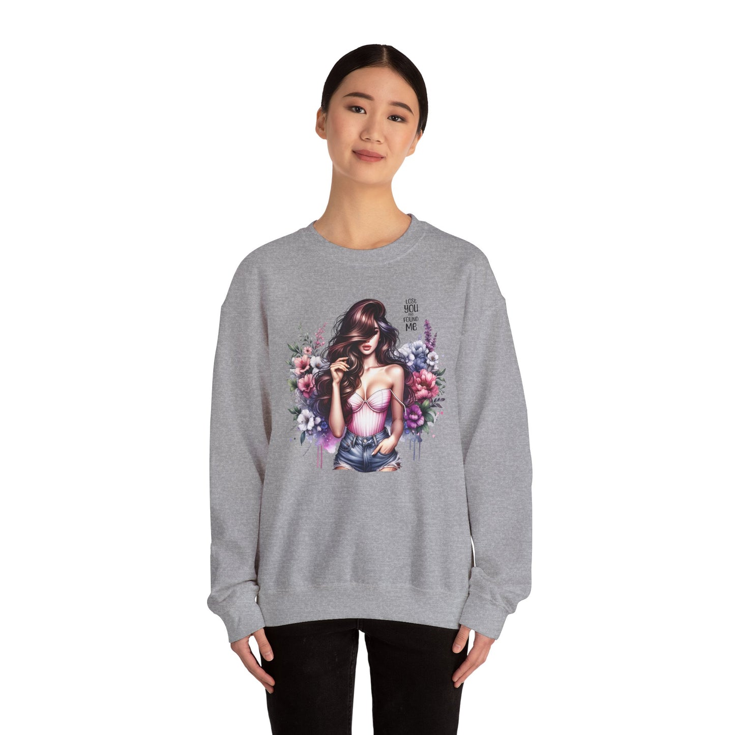 Lost You And Found Me Floral Graphic Crewneck Sweatshirt, Vibrant Sweatshirt, Cozy Casual Wear, Gift for Her, Floral Apparel, Spring Fashion