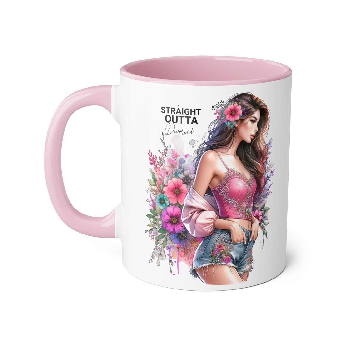 Straight Outta Divorced Humoristic Floral-Inspired Accent Mug, Perfect for Gifts, Home Decor, Coffee Lovers, Tea Enjoyers