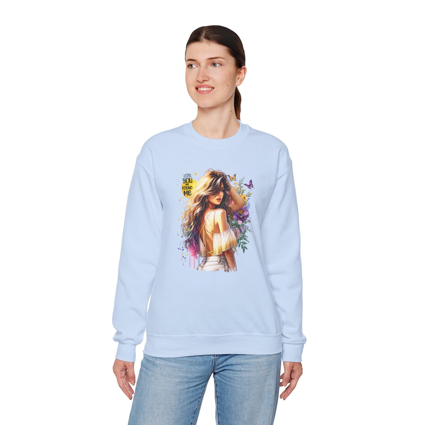 Lost You And Found Me Bohemian-Themed Crewneck Sweatshirt with Floral Design, Cozy Casual Wear, Gift for Her, Everyday Comfort, Family Gatherings, Spring Fashion