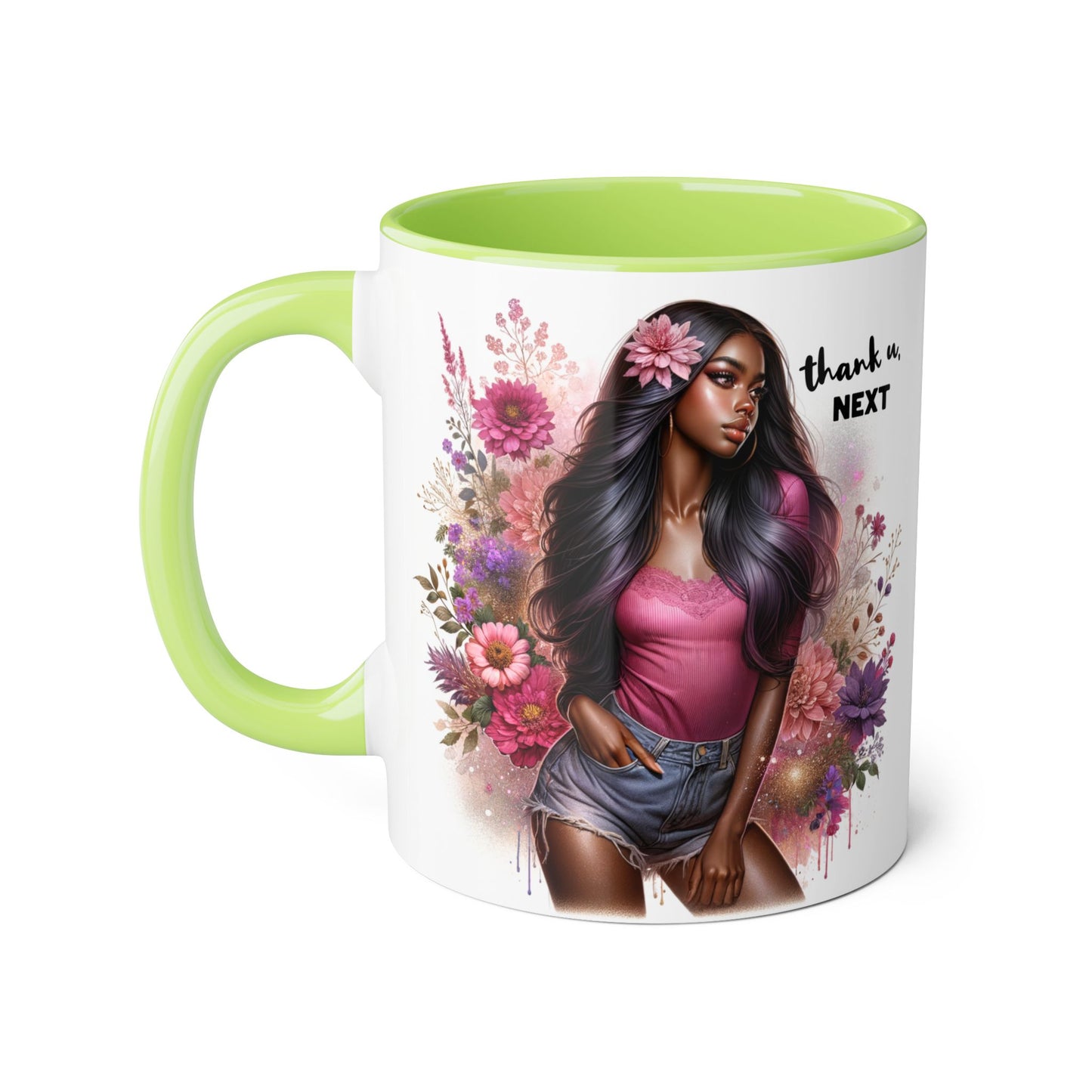 Thank U, Next Floral Artistic Accent Mug, Thank You Next Coffee Cup, Colorful Gift for Her, Boho Style Ceramic Mug, Unique Tea Mug