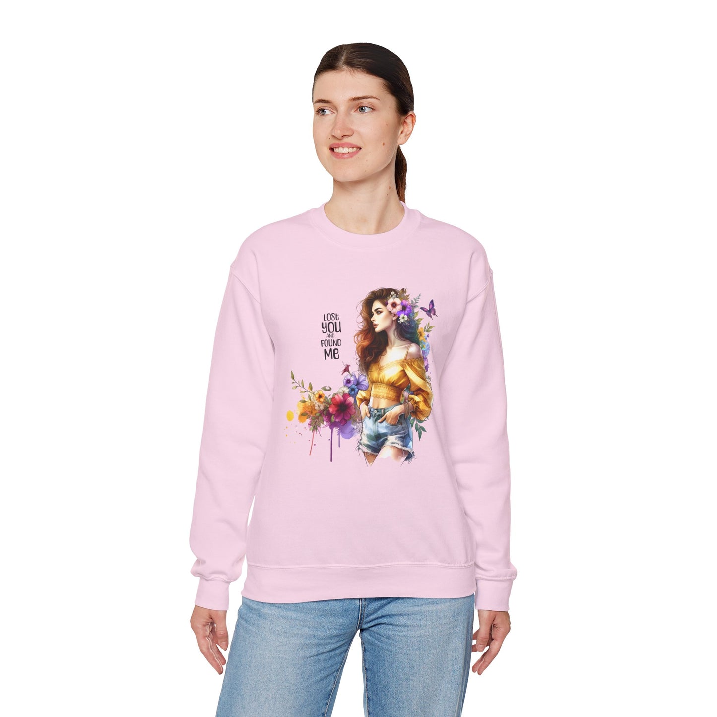 Lost You And Found Me Floral Art Crewneck Sweatshirt, Cozy Unisex Sweater, Gift for Her, Spring Fashion, Inspirational Quote Apparel