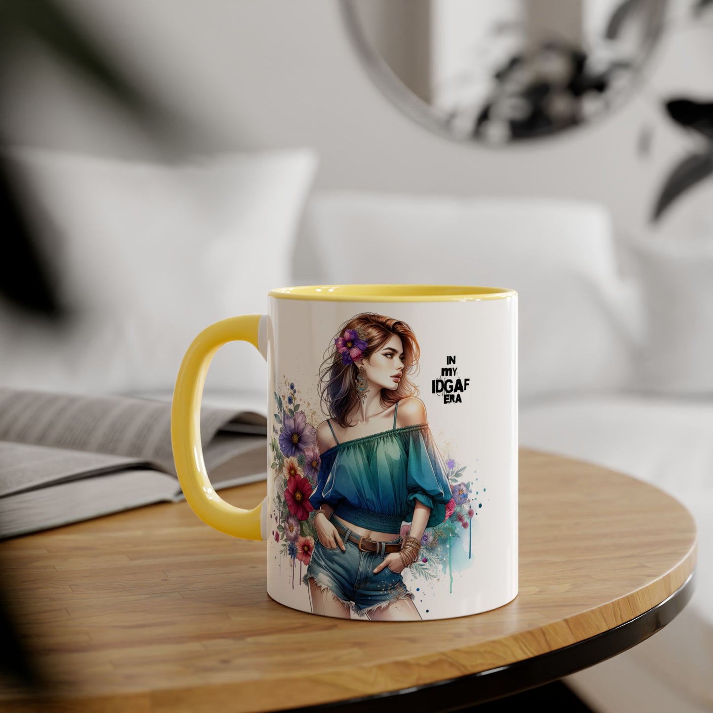 IDGAF Floral Accent Mug - Stylish Coffee Mug for Sassy Souls, Gift for Friends, Unique Home Decor, Perfect for Birthdays, Fun Collectible