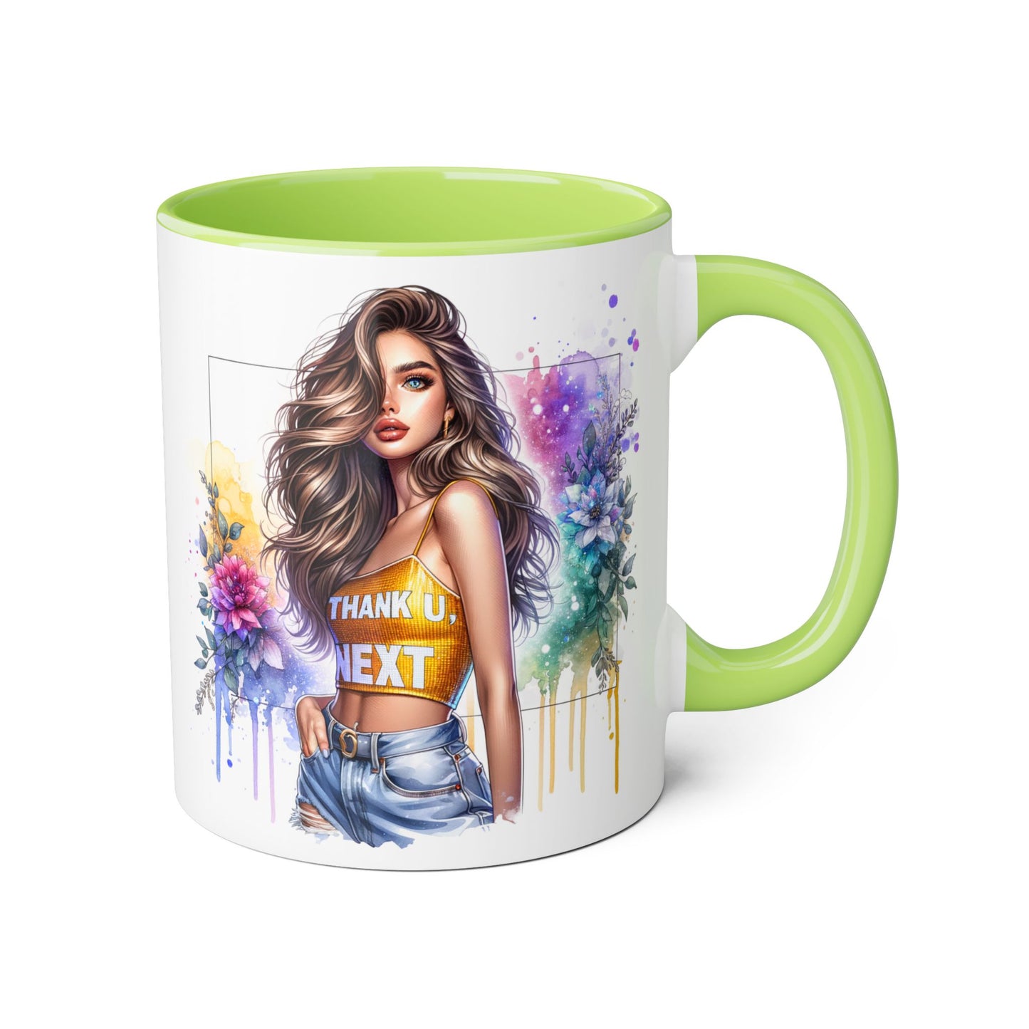Thank U, Next Vibrant Floral Accent Mug | Unique Coffee Cup, Gift for Her, Artful Drinkware, Boho Style, Colorful Tea Mug, Inspirational Design