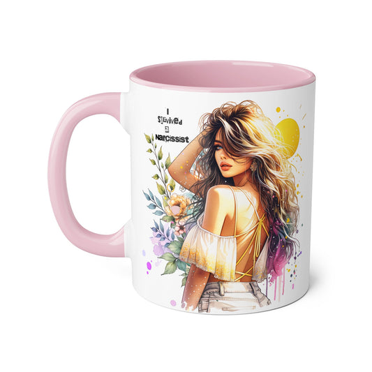 I Survived a Narcissist Colorful Inspirational Coffee Mug, Beautiful Woman, Motivational Gift for Friends, Home Decor, Birthday Present, Unique Artwork