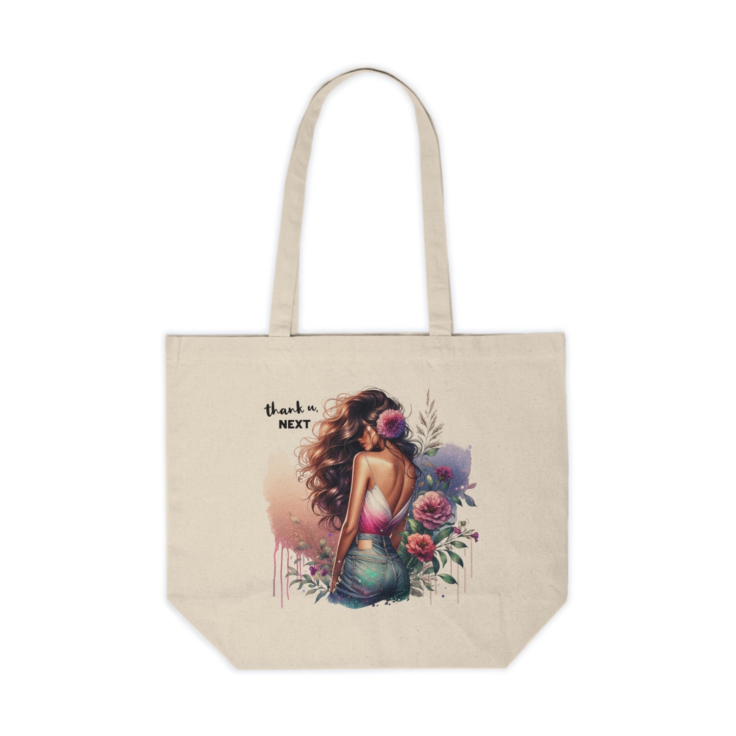 Thank U, Next Stylish Canvas Tote Bag with Floral Design, Chic Shopper, Eco-Friendly Grocery Bag, Gift for Her, Beach Bag, Sustainable Fashion