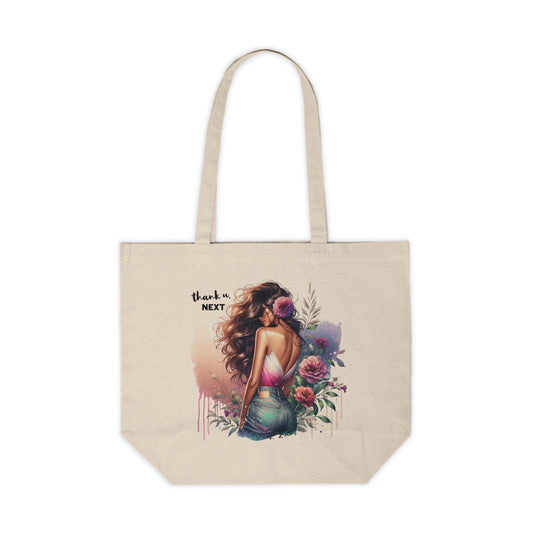 Thank U, Next Stylish Canvas Tote Bag with Floral Design, Chic Shopper, Eco-Friendly Grocery Bag, Gift for Her, Beach Bag, Sustainable Fashion