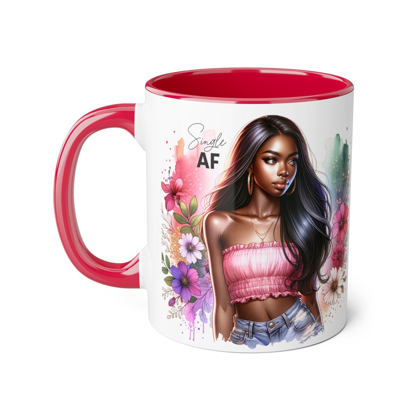 Single AF Stylish Accent Mug - Floral Artwork, Perfect Gift for Friends, Unique Home Decor, Birthday, Coffee Lover