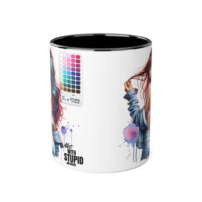 Not With Stupid Anymore Humoristic Vibrant Accent Mug - Perfect Gift for Creative Souls, Quirky Coffee Lover, Art Enthusiast, Birthday, or Just Because