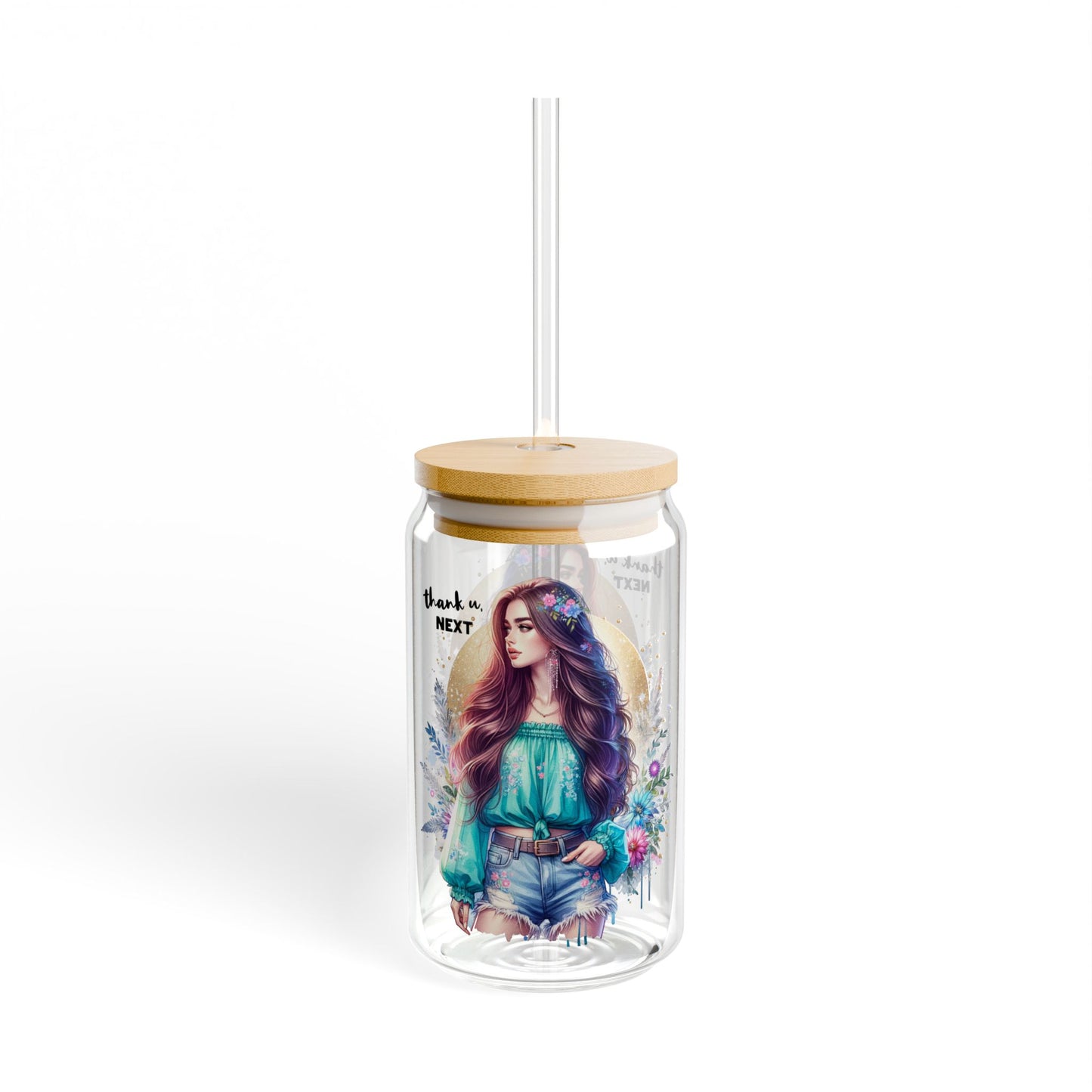 Thank U, Next Bohemian Sipper Glass 16oz - Artistic Drinkware, Summer Vibes, Gift for Her, Eco-Friendly, Home Decor