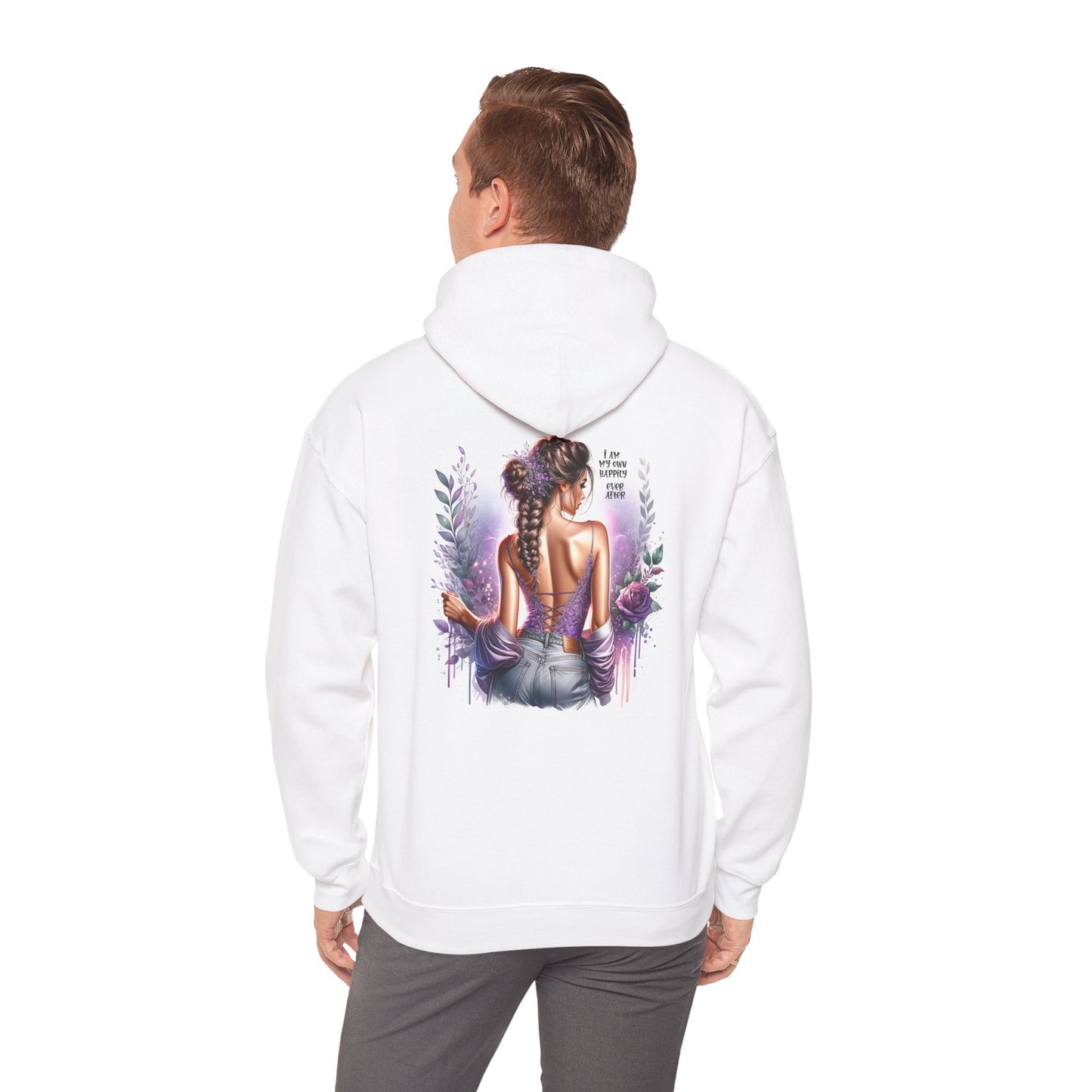 I Am My Own Happily Ever After Inspirational Art Hoodie - Unisex Heavy Blend™ Hooded Sweatshirt with Unique Floral Design