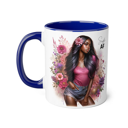 Colorful Floral Single AF Accent Mug, Aesthetic Coffee Cup for Coffee Lovers, Unique Gift for Birthdays, Special Occasions, Art Enthusiasts
