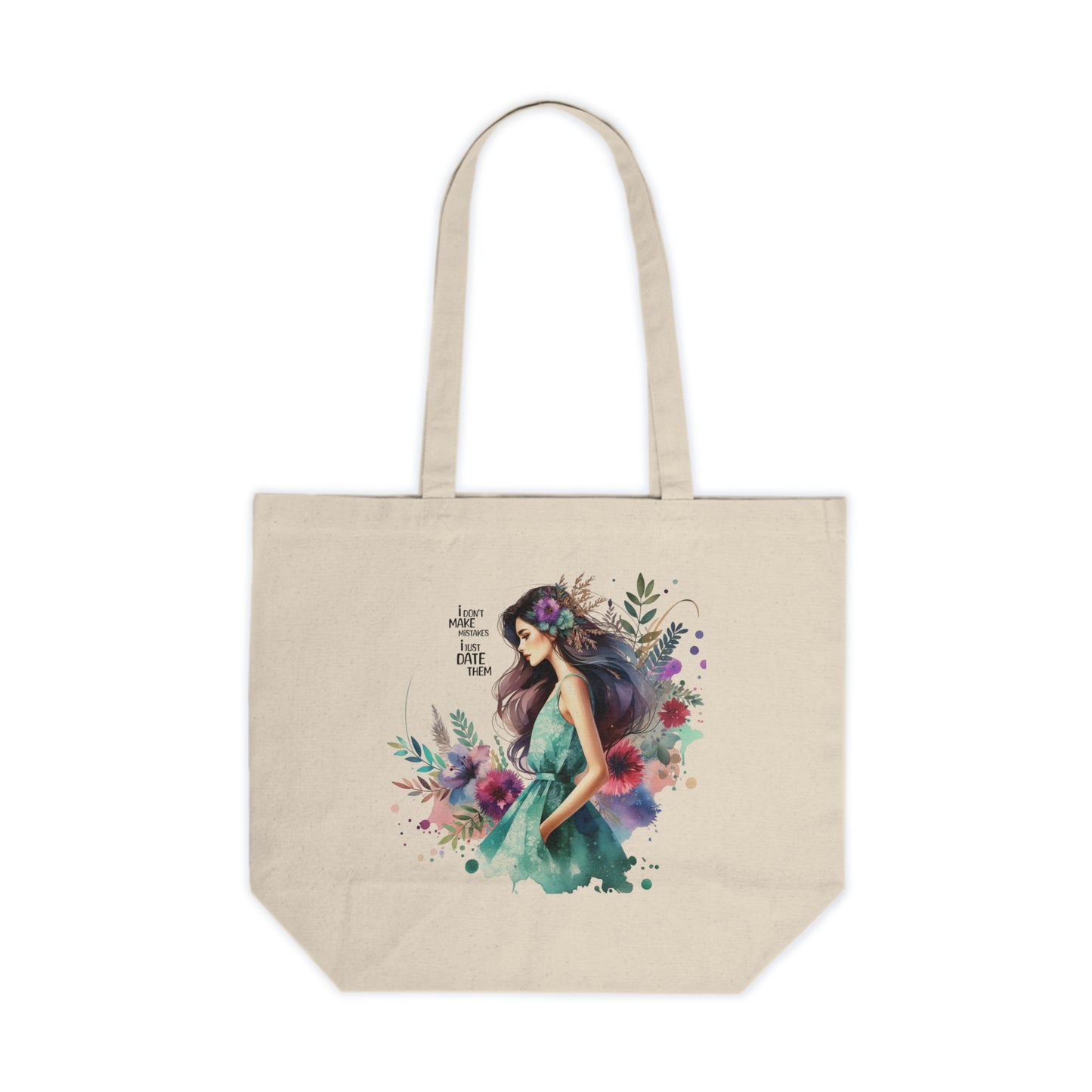 I Don`t Make Mistakes, I Just Date Them Floral Woman Canvas Tote Bag, Eco-Friendly Shopping Bag, Boho Style Bag, Gift for Her, Reusable Tote, Art Tote