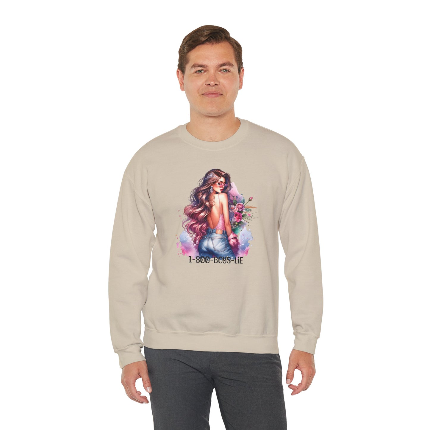 1-800-Boys-Lie Stylish Floral Graphic Sweatshirt, Cozy Crewneck Sweatshirt for Women, Gift for Her, Casual Fashion Top, Spring Wardrobe Essential