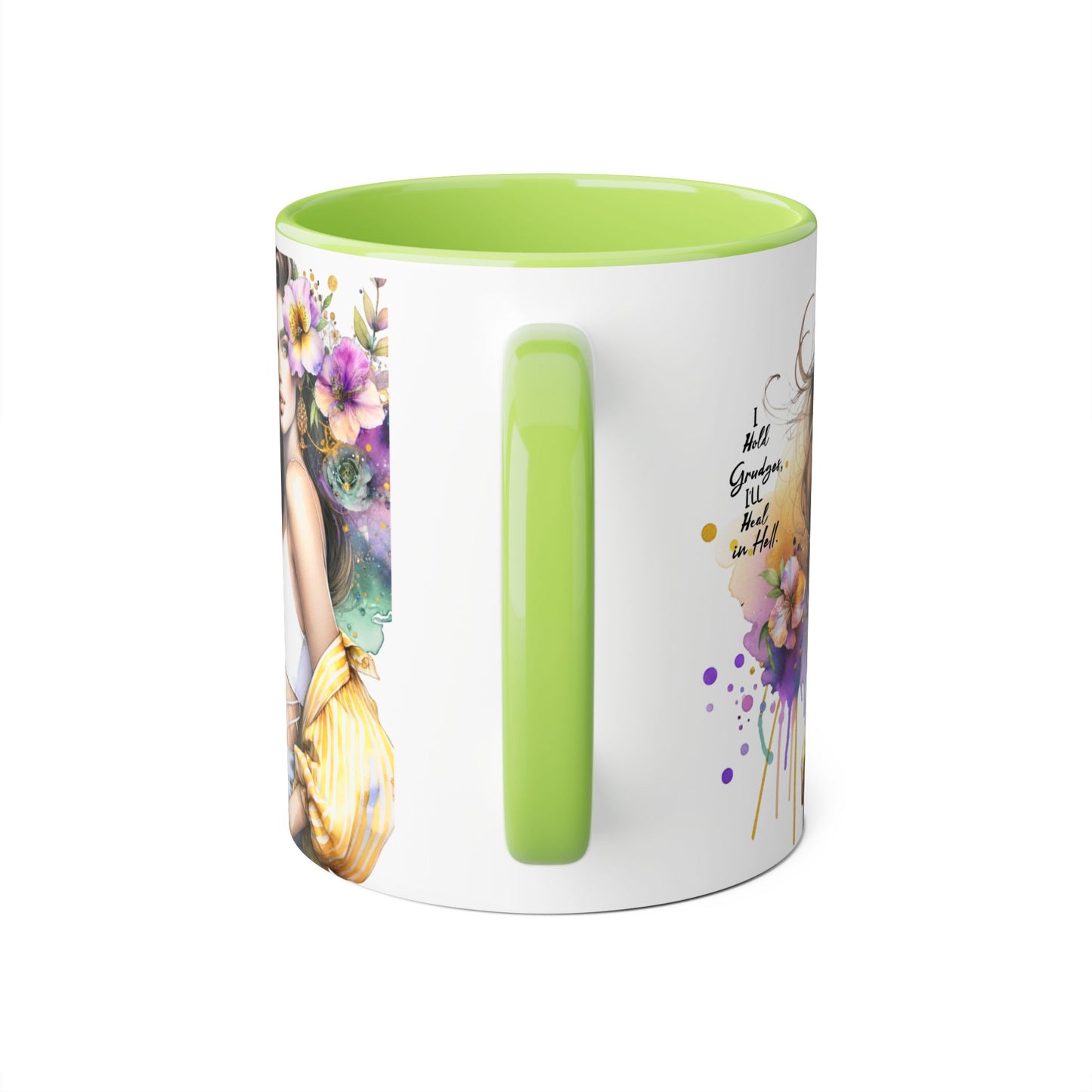 I Hold Grudges, I'll Heal in Hell  Humoristic Elegant Floral Accent Mugs for Coffee Lovers, Inspirational Gift, Home Decor, Unique Art, Perfect for Birthdays, Mother’s Day
