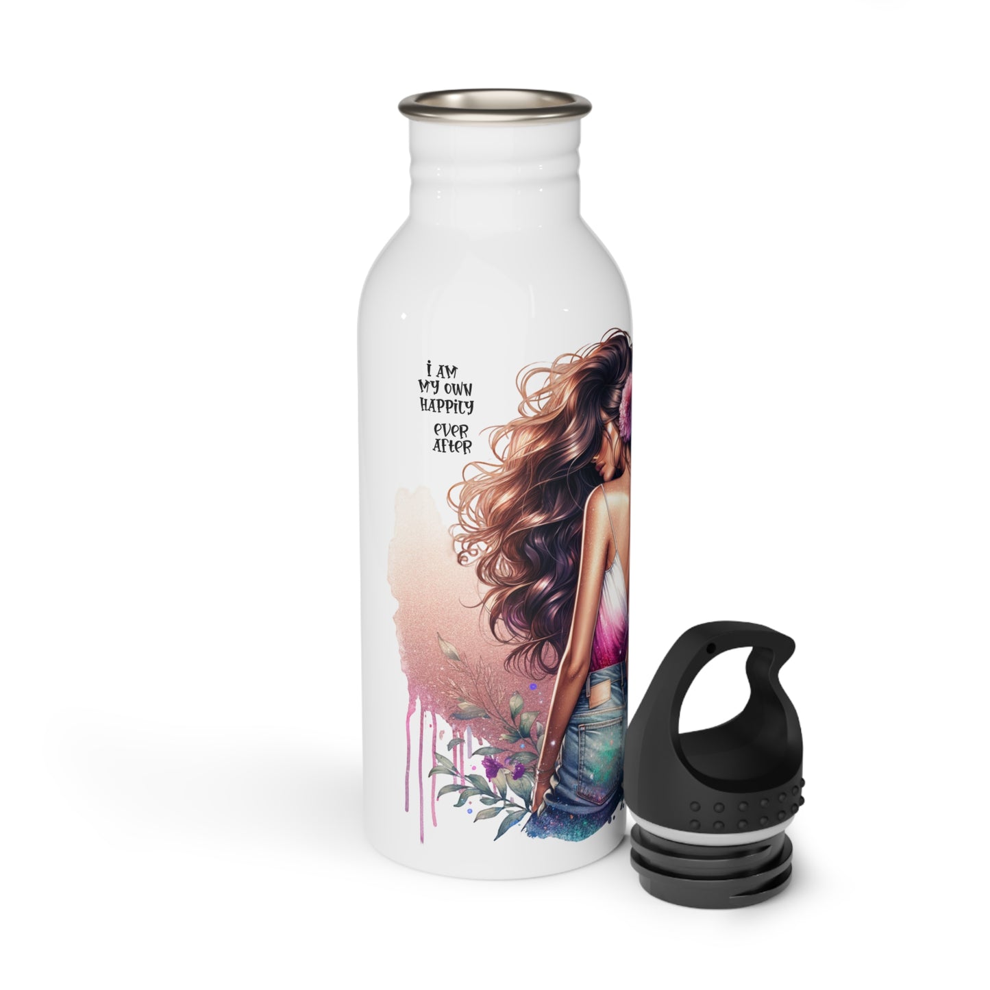 I Am My Own Happily Ever After Floral Art Stainless Steel Water Bottle - Inspirational Quote for Water Lovers