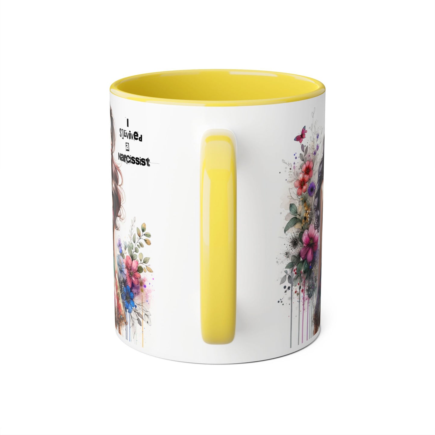 Artistic Accent Mug, Floral Design Coffee Cup, Unique Gift for Her, Inspirational Double-Sided Mug, Perfect for Birthdays, Self-Care