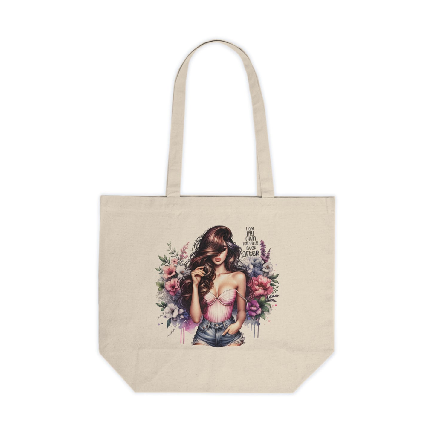 I Am My Own Happily Ever After  Chic Floral Canvas Tote Bag | Stylish Shopper | Eco-Friendly Tote | Gift for Her | Summer Outing Bag | Motivational Quote