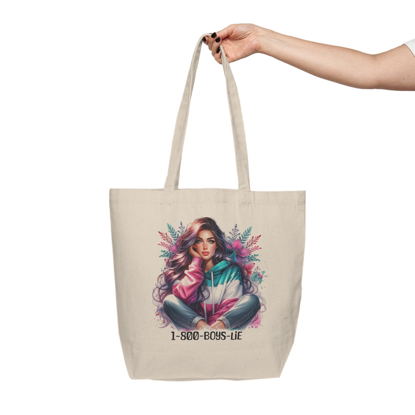 1-800-Boys-Lie Chic Canvas Tote Bag with Floral Girl Design, Versatile Shopping Tote, Eco-Friendly Bag, Travel Bag, Gift for Friends