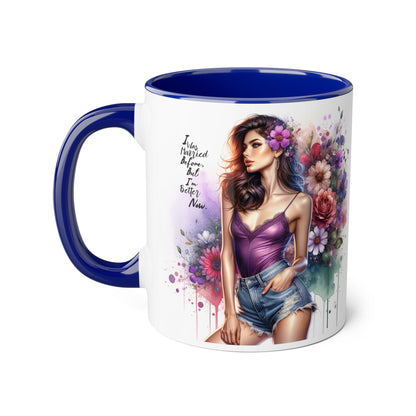 I Was Married Before But I'm Better Now Humoristic Floral Art Accent Mug - Motivational Coffee Cup for Women, Gift for Friends, Home Decor, Straight Outta Inspiration