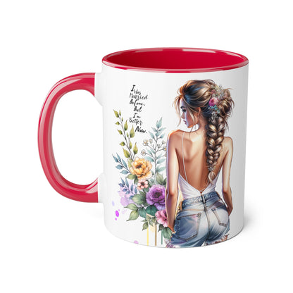 I Was Married Before But I'm Better Now Elegant Floral Accent Mug, Perfect Gift for Tea Lovers, Inspirational Coffee Cup for Her, Unique Home Decor, Sister's Birthday Gift