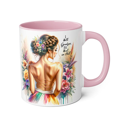 I Hold Grudges, I'll Heal in Hell Elegant Floral Accent Mug for Tea Lovers, Perfect Gift for Grandmas, Inspirational Coffee Mug, Home Decor, Mother's Day