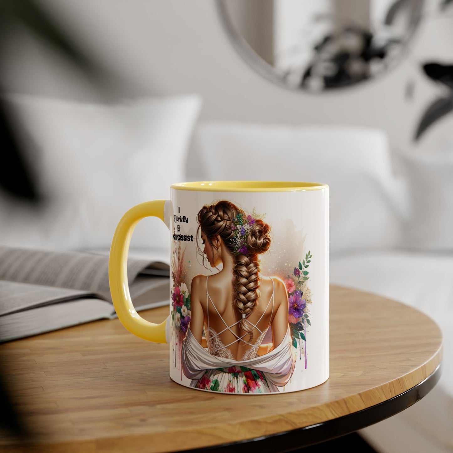 Narcissist Accent Mug, Coffee Cup for Self-Love, Gift for Her, Inspirational Mug, Floral Art Ceramic Mug