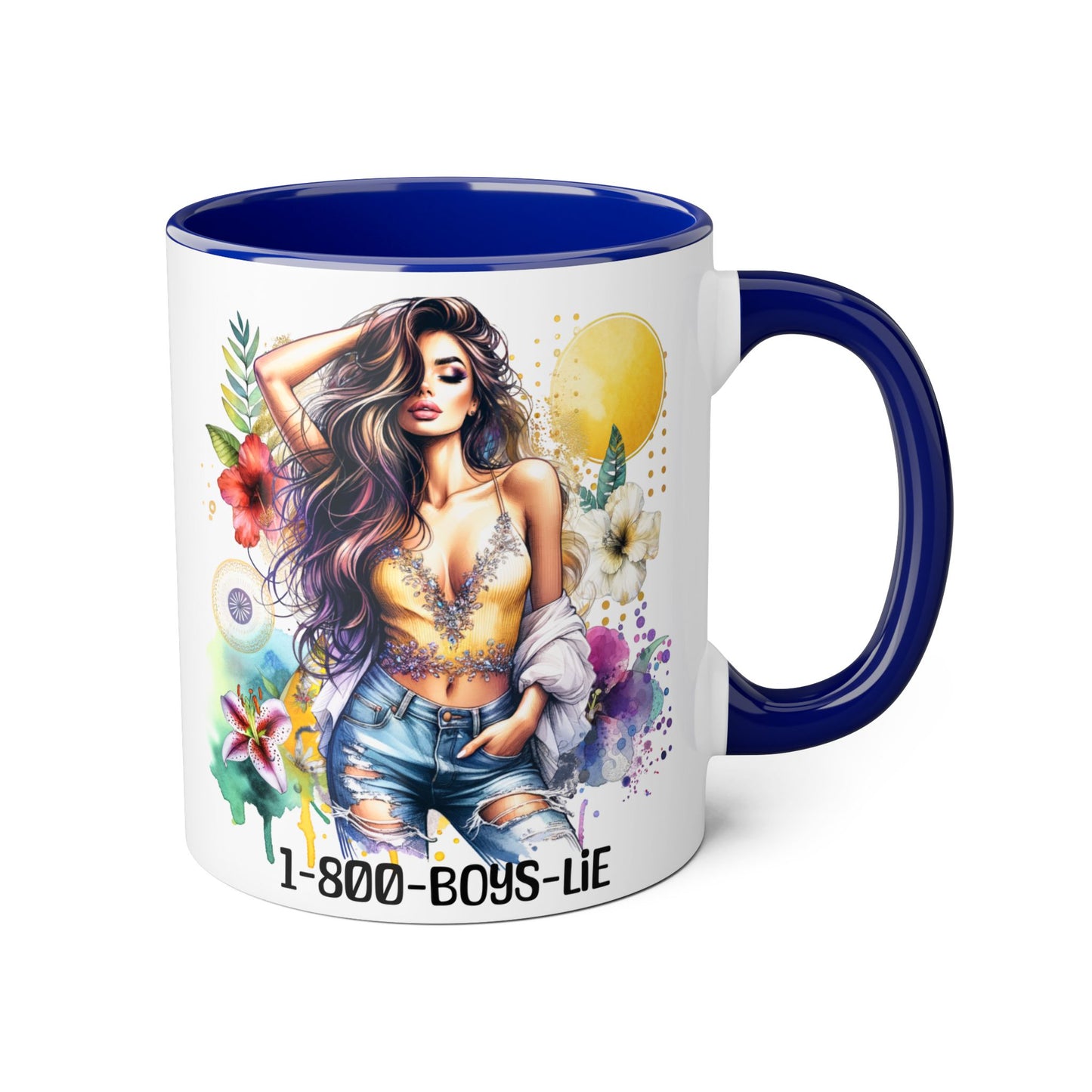 Vibrant Floral Accent Mug, 1-800-Boys-Lie Coffee Cup, Unique Art Mug, Gift for Her, Coffee Lover's Essentials