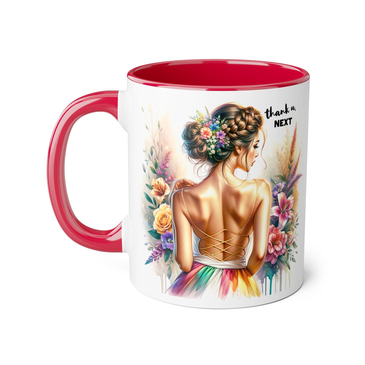 Thank U, Next Floral Artwork Accent Mug, Thank U Next Coffee Mug, Gift for Her, Floral Style Drinkware, Unique Home Decor