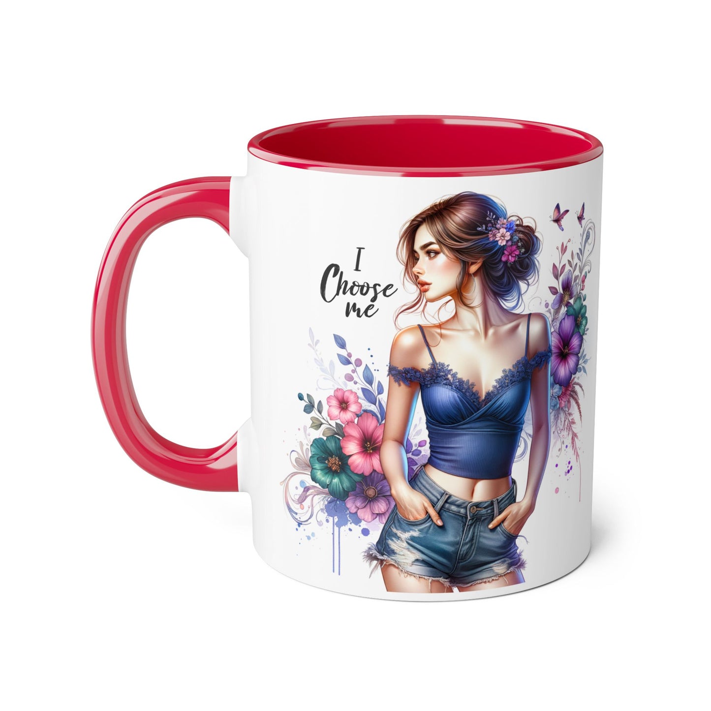 I Choose Me Floral Art Accent Mug, Inspirational Coffee Cup, Gifts for Her, Home Decor, Birthday Present, Self-Care Reminder