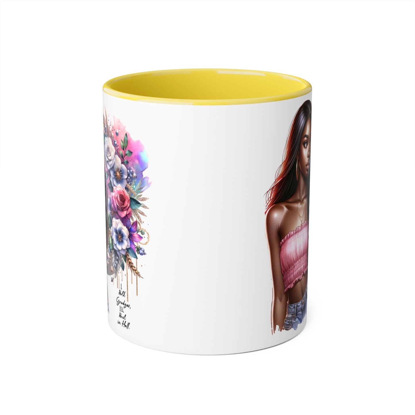I Hold Grudges, I'll Heal in Hell  Humoristic Bohemian Floral Accent Mug, Stylish Coffee Cup, Ideal for Gifting, Home Decor, Motivational Quote Mug, Perfect for Every Occasion