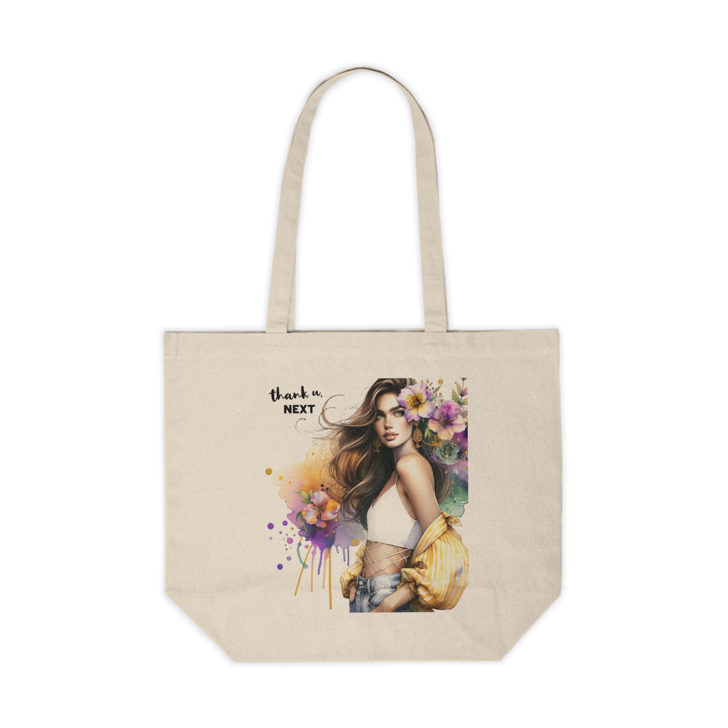Thank U, Next Chic Canvas Tote Bag with Floral Design - Perfect for Shopping, Beach, Gifts, Eco-Friendly Bag, Everyday Use