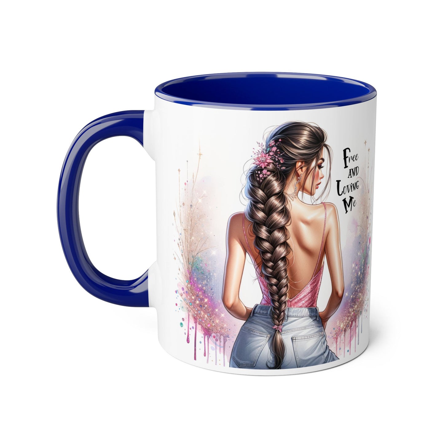 Empowerment Accent Mug, 11oz - Free And Loving Me Design, Inspirational Gift, Coffee Lovers, Self-Love, Artistic Home Decor, Feminine Vibe