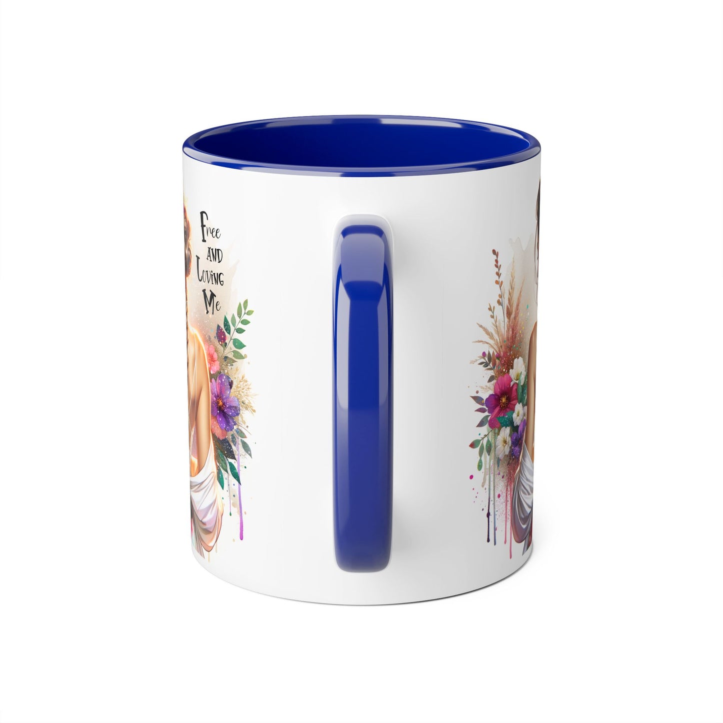 Bohemian Floral Accent Mug, Free and Loving Me Coffee Cup, Gifts for Her, Birthday, Inspirational Drinkware, Home Decor