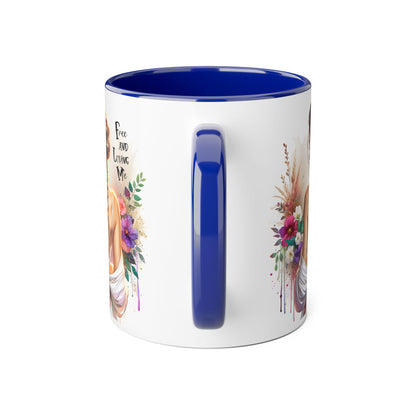 Bohemian Floral Accent Mug, Free and Loving Me Coffee Cup, Gifts for Her, Birthday, Inspirational Drinkware, Home Decor