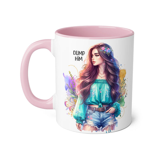 Colorful Dump Him Accent Mug, Inspirational Coffee Cup, Gift for Friends, Motivational Tea Mug, Fun Art Ceramic Cup