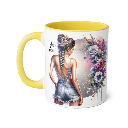 Yuck Fou Boho Floral Accent Mug, 11oz | Artistic Coffee Cup, Gift for Her, Stylish Drinkware, Home Decor, Mother's Day Present