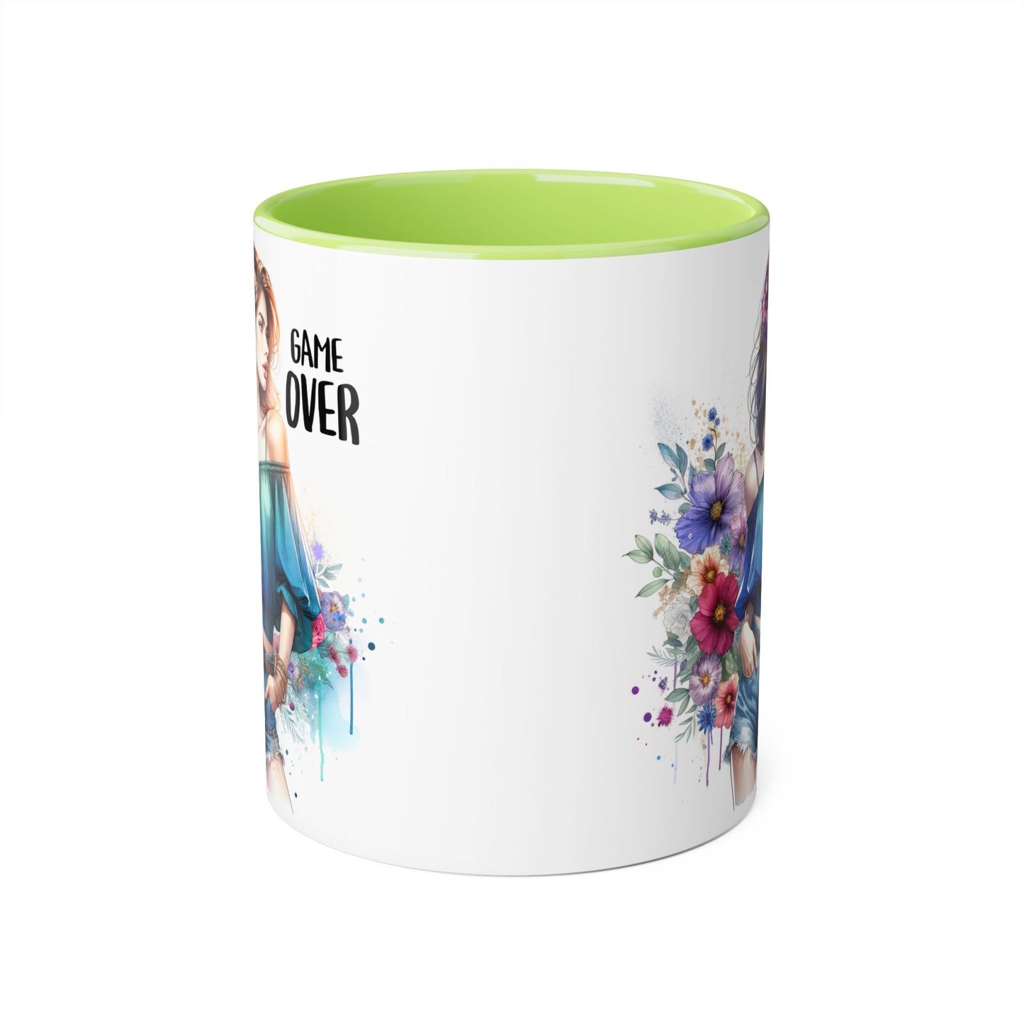 Vibrant Game Over Accent Mug - Floral Design, 11oz Coffee Cup, Unique Gift, for Gamers, Birthday or Everyday Use