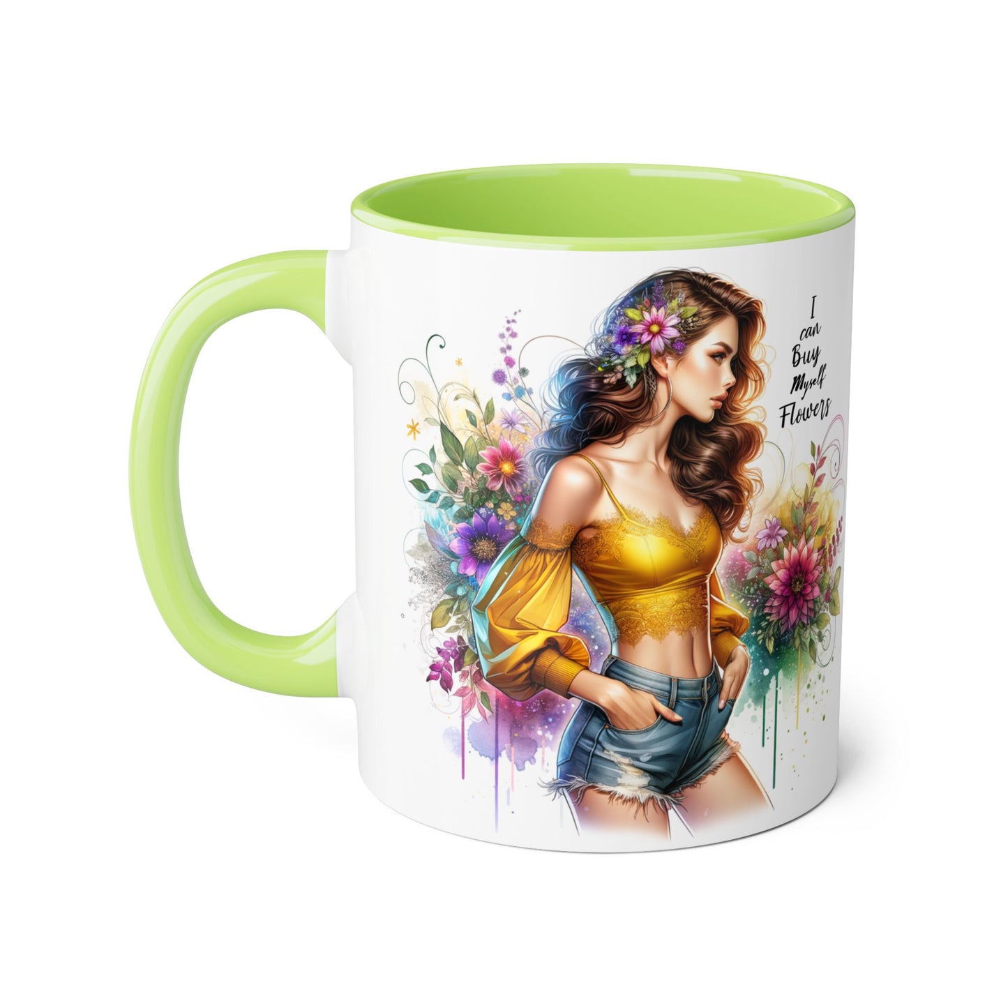 I Can Buy Myself Flowers Floral Art Accent Mug, Inspirational Coffee Cup, Unique Gift for Her, Flower Lover’s Mug, Home Decor Kitchenware