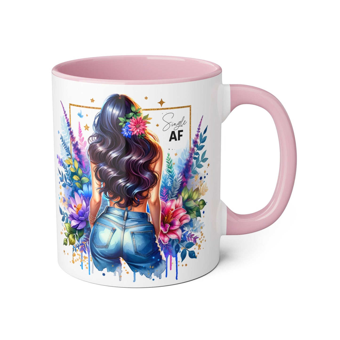 Single AF Vibrant Floral Accent Mug, Coffee Cup for Her, Gift for Friends, Inspirational Kitchen Decor, Unique Art Mug, Stylish Drinkware