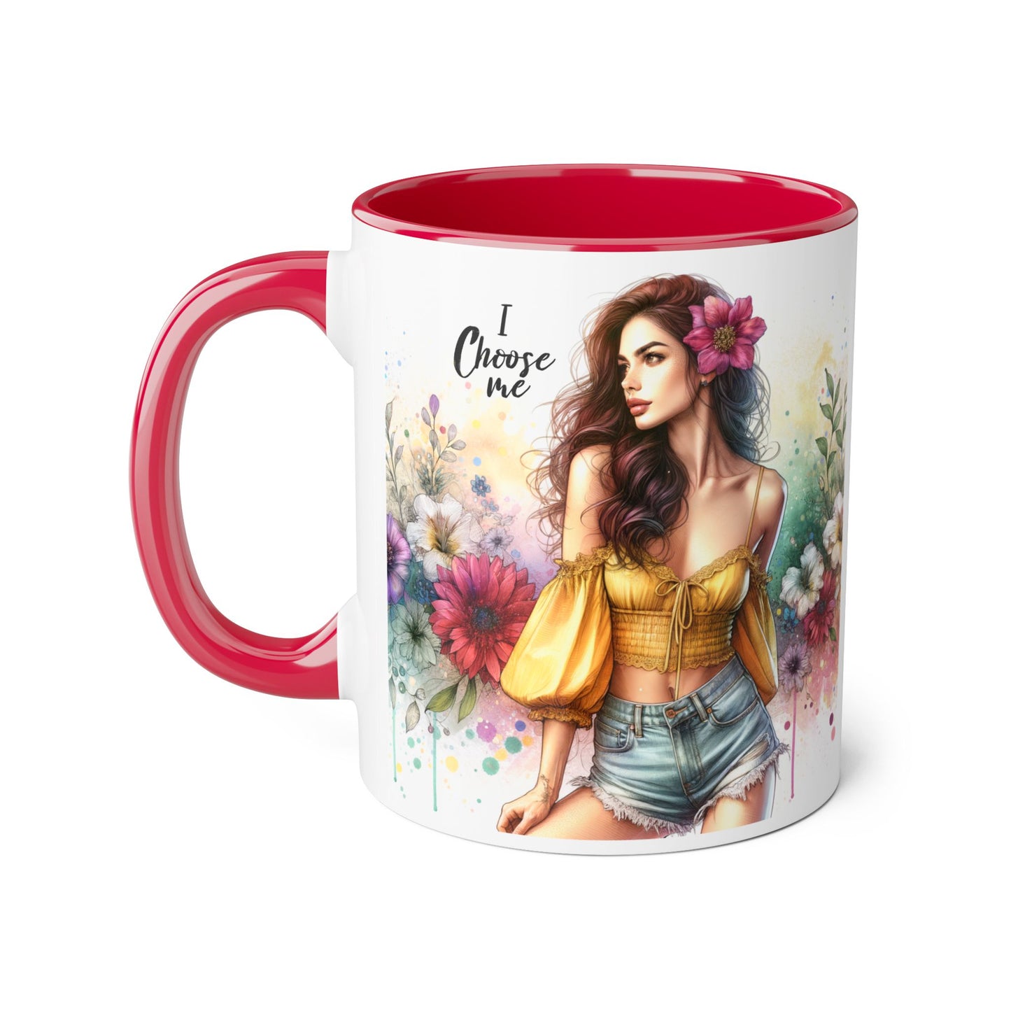 I Choose Me Floral Themed Accent Mugs, 11oz - Eco-Friendly Gift for Self-Care, Birthdays, Friends, Tea Lover, Inspirational Quotes