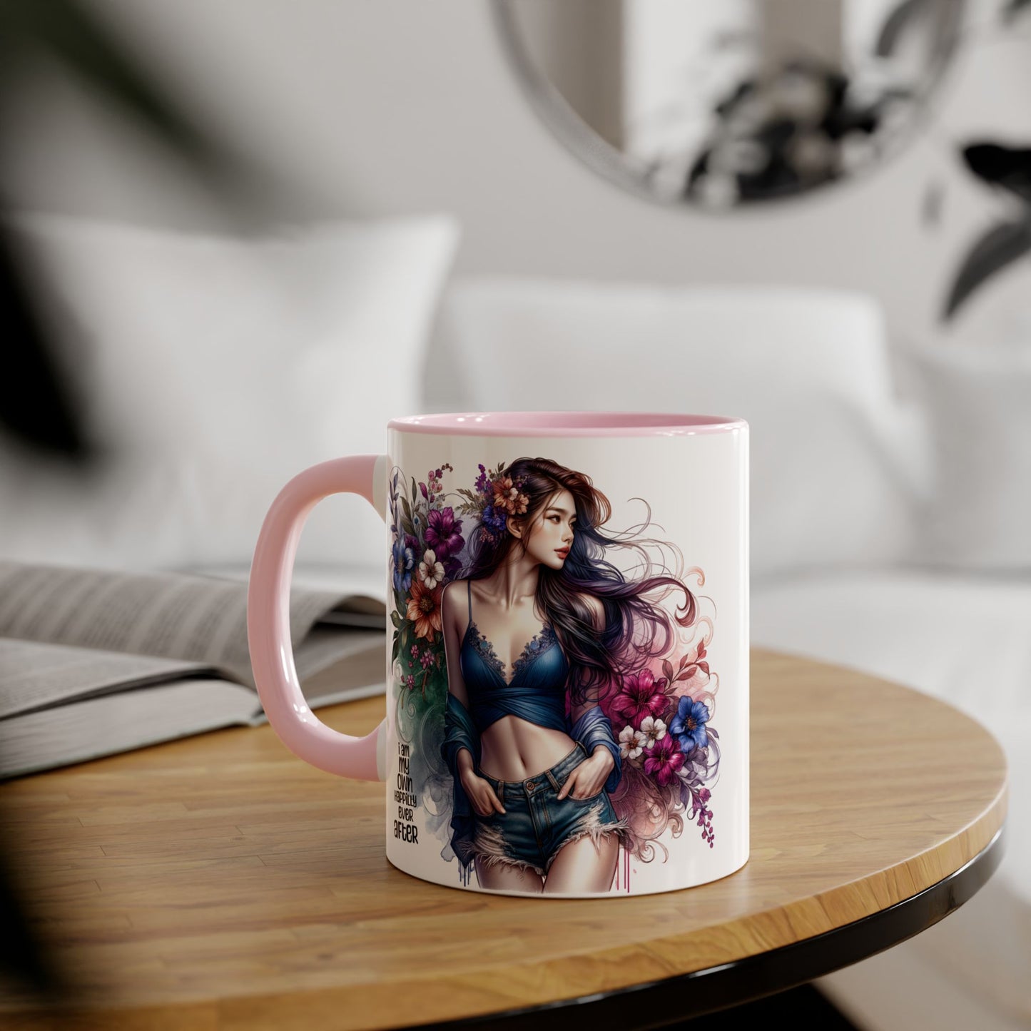 I Am My Own Happily Ever After Whimsical Floral Accent Mug - Perfect for Tea Lovers, Gift for Her, Custom Drinkware, Creative Home Decor, Inspirational Coffee Cup