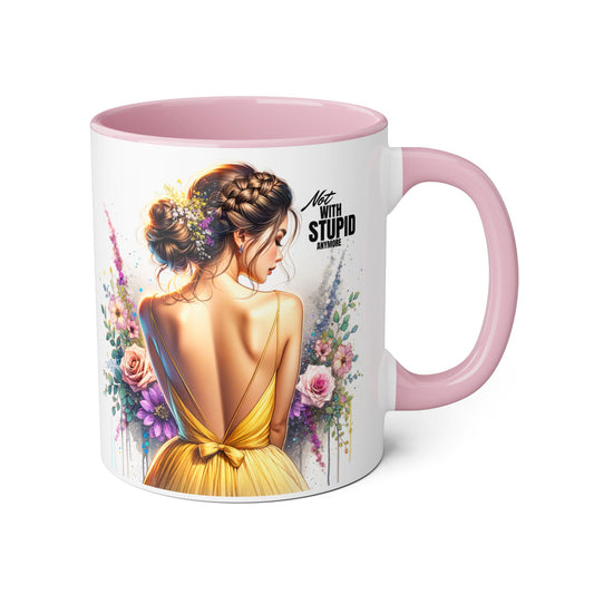 Not With Stupid Anymore Humoristic Vibrant Floral Accent Mug, Colorful Coffee Cup, Gift for Flower Lovers, Artistic Ceramics for Home and Office, Fun Decor for Celebrations