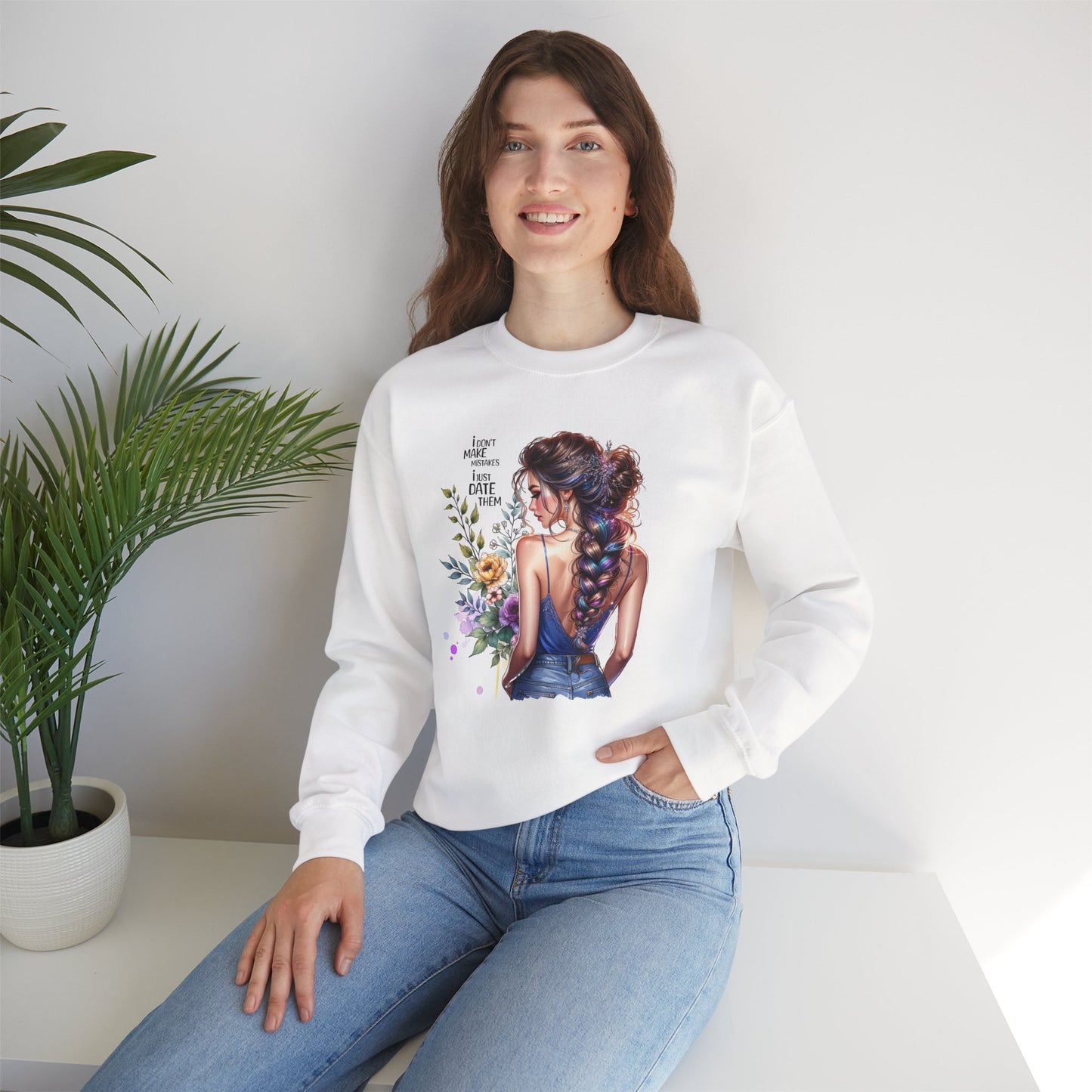 I Don`t  Make Mistakes, I Just Date Them Floral Illustration Crewneck Sweatshirt, Cozy Gift for Her, Casual Fashion, Spring Wardrobe Essential, Art Lover Apparel