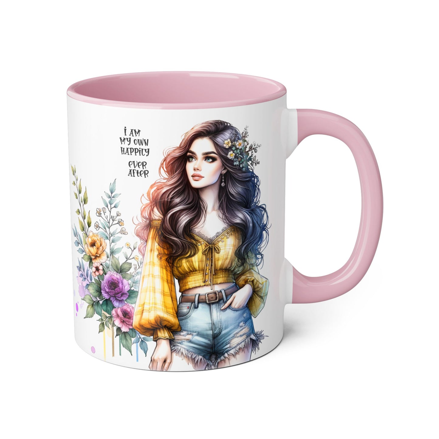 Inspirational Floral Accent Mug - 11oz, 'I Am My Own Happily Ever After '